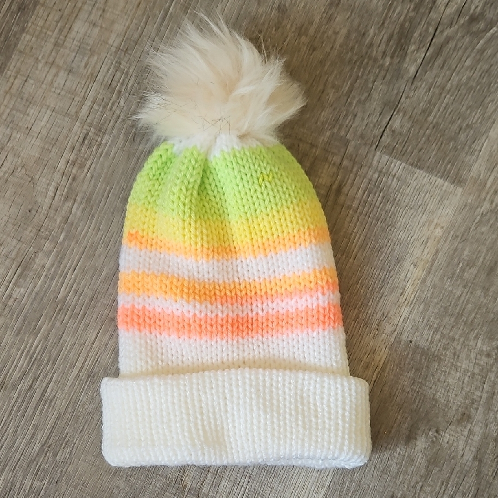 Colorful Striped Kids Beanie with Pom Pom